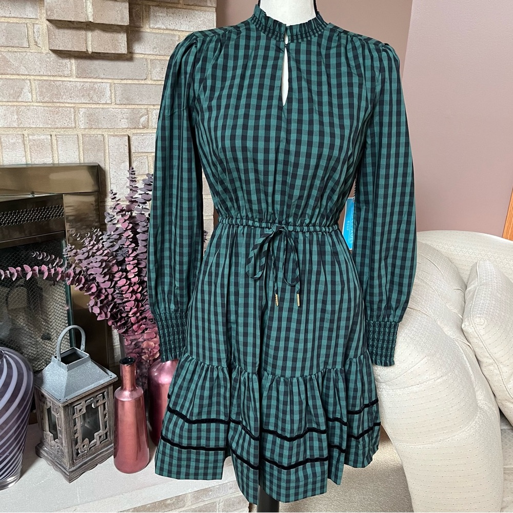 Draper James RSVP Long Sleeve Tiered Dress - Black & Green